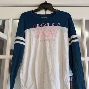 Hollister Blue and White Long Sleeve Tee